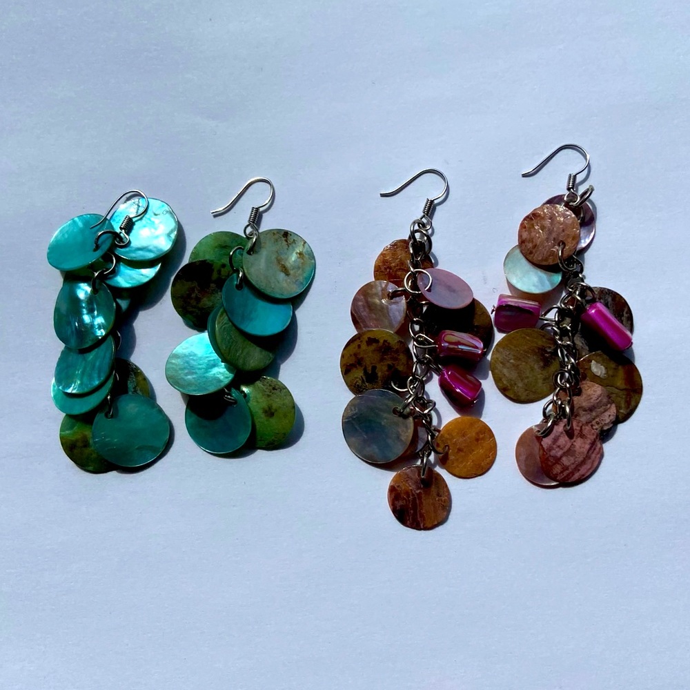 2 Pairs of Vintage Circle Dangle Earrings, Blue & Purple